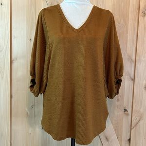 LulaRoe Renee Ballon Sleeve Top in Chocolate Brown 2065